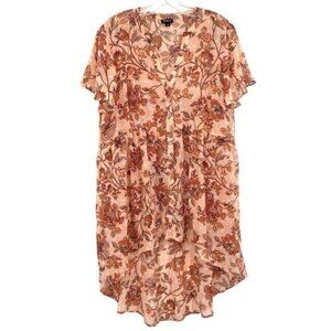 Torrid Lexie Babydoll Pink Floral Sheer Chiffon Tunic Blouse